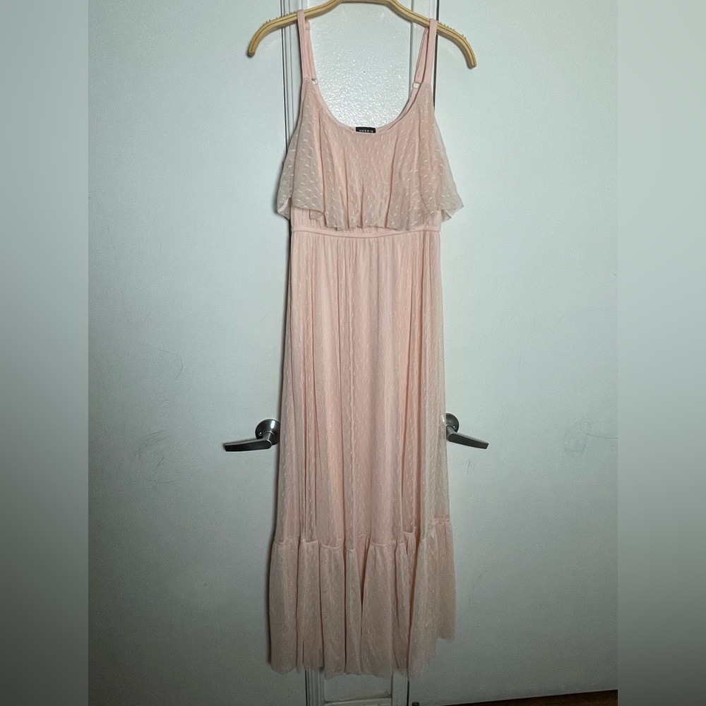 Torrid Runway Collection Blush Mesh Flounce tank maxi dress size 00 - Picture 2 of 5